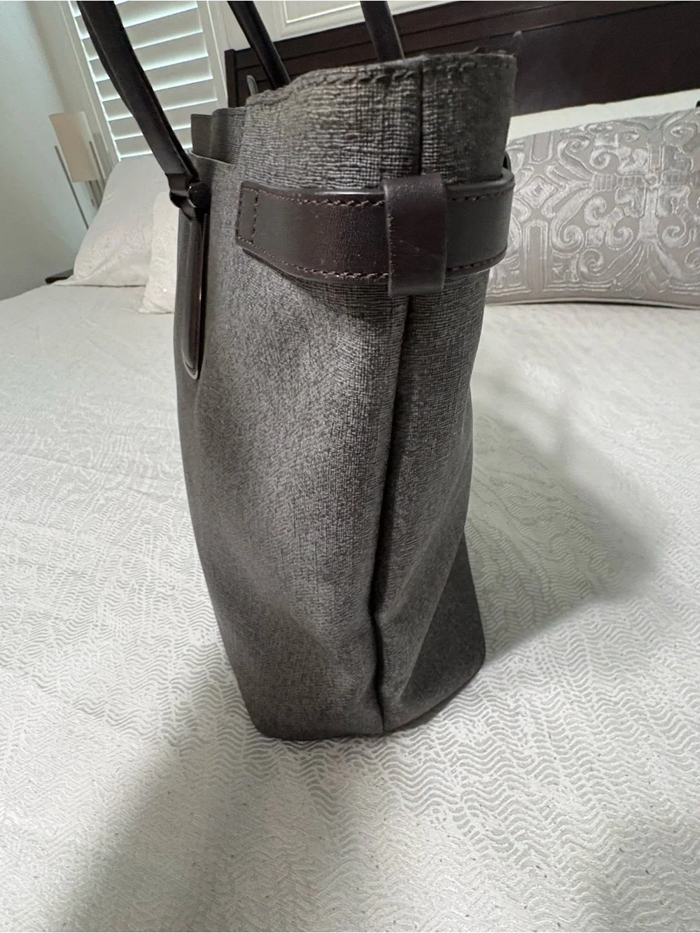TUMI Sinclair Viera Classic Gray Tote Bag with Dark Brown Handles - Tote Bag